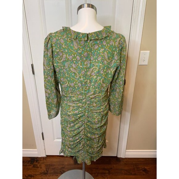 Veronica Beard Shala Green Paisley Silk Ruched Long Sleeve Mini Dress Size 10 - Picture 5 of 6